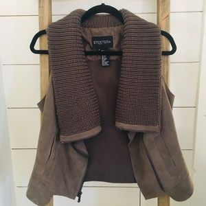 Etcetera suede vest with knit collar